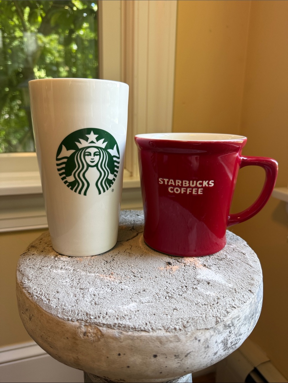 Starbucks White Tall Logo Mug & Red Starbucks Coffee Diner Mug